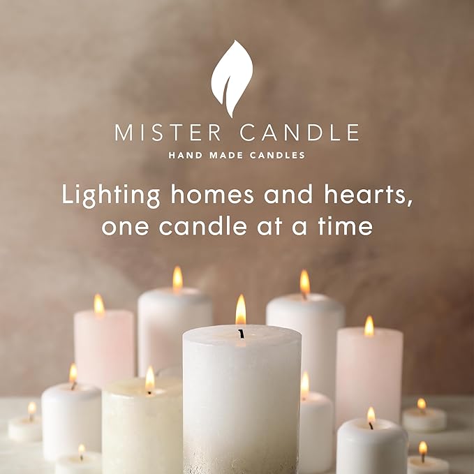 Mister Candle Dripless Vanilla Scented Ivory Pillar Candles Set of 3, Hand Made Vanilla Pillar Candles with Essential Oils for Home Decor, Premium Wax, 60 Hr Burn Time (3x4 inch) - Bloomnest