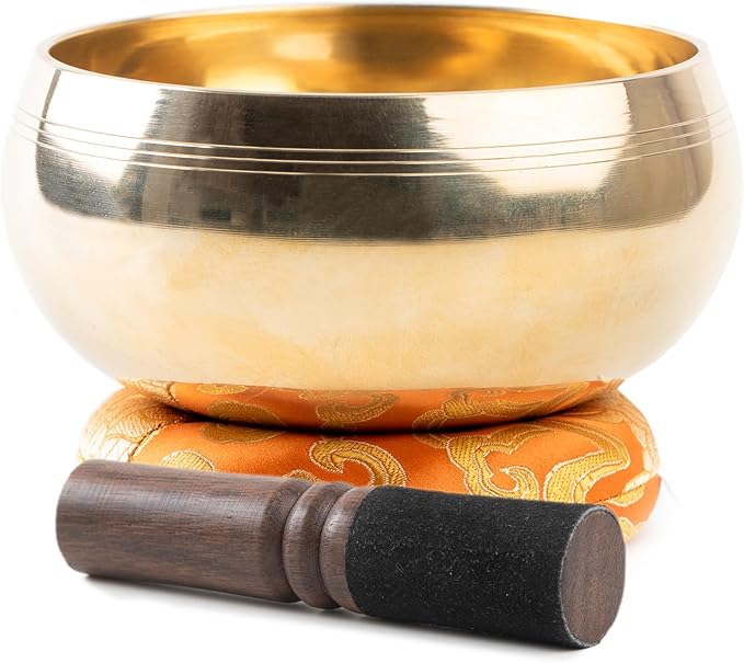 Tibetan Singing Bowl Set - 5" Plain Sound Bowl with Gift Box - Easy To Play for Beginners - Authentic Handcrafted Mindfulness Meditation Chakra Healing Holistic Sound 7 by Himalayan Bazaar - Bloomnest