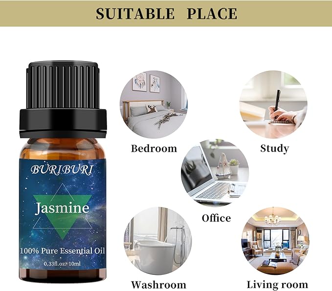 BURIBURI Jasmine Essential OIil and Eucalyptus Oil 2Pack Natural Eucalyptus Essential Oils 10ml for Diffusers (Jasmine+Eucalyptus) BURIBURI