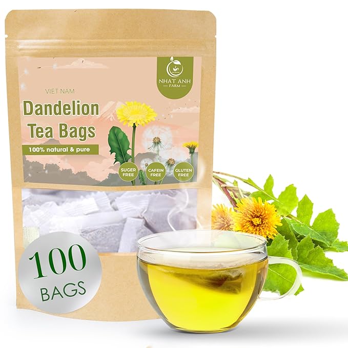 NHAT ANH FARM - Premium Dandelion Tea Bags, 100 Tea Bags, 100% Natural Dried Dandelion Leaves, Naturally Sweet Herbal Tea, Sugar-Free, Caffeine-Free, No Additives. - Bloomnest