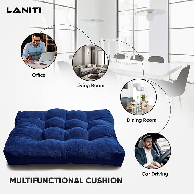 LANITI 24” Inch Extra Large Floor Cushions Tufted Floor Pillow for Adults Square Meditation Ultimate Comfort Oversized Pillows for Floor Cushion (Navy) - Bloomnest