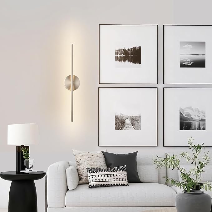 Battery Operated Wall Sconces with Remote Control, Dimmable Wall Sconces Set of Two, 350°Rotate, 3000K LED Nickel Wireless Wall Light for Living Room, Bedroom, Hallway, 20.4 Inch (2 Pack) - Bloomnest