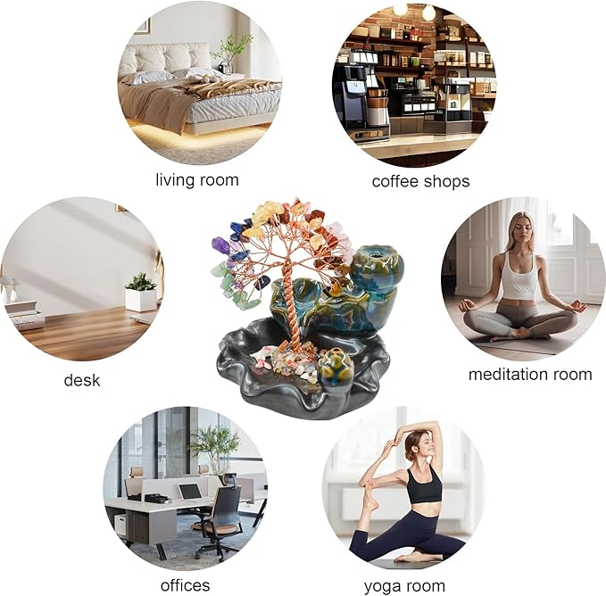 MrMrKura Backflow Incense Burner, Ceramic Incense Waterfall Burner with 7 Chakras Healing Crystals Tree Fountain Incense Holders for Yoga Meditation Home Decor - Bloomnest