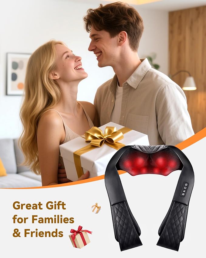 Shiatsu Neck and Back Massager, Corded Electric Neck Massager with Heat for Pain Relief Deep Tissue 4D Kneading Shoulder Massager Pillow for Whole Body Relaxation, Gifts for Mom Dad Women Men - Bloomnest