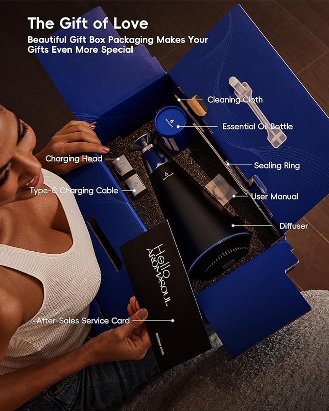 Waterless Scent Diffuser Starter Kit - 1500 Sq Ft Coverage, Alloy Atomization System,Mood Light,Smart Rechargeable Hotel Scent Diffuser, Including 120ml Essential Oil, for Home,Large Room,Spa,Black - Bloomnest