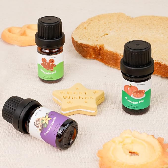 Bakery Fragrance Oils, Holamay Scented Essential Oils for Soap & Candle Making, Aromatherapy Diffuser Oil Scents (10 Packs of 5ml) - Creamy Vanilla, Gingerbread, Chocolate, Pumpkin Pie and More - Bloomnest
