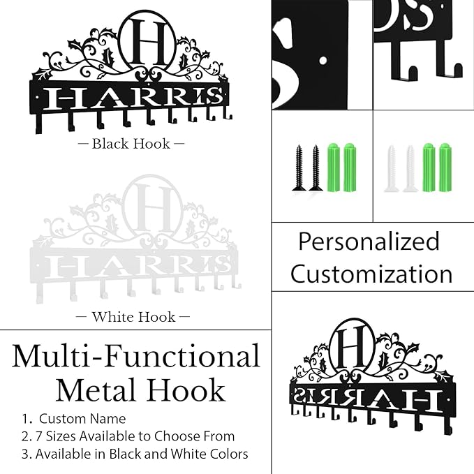 Personalized Metal Key Rack Hooks, Key Holder Wall Mounted Key Hooks, Name Background Letter Theme Wall Decoration Hooks, Key Hanger Organizer for Living Room, Entryway, Bathroom, Office Decor - Bloomnest
