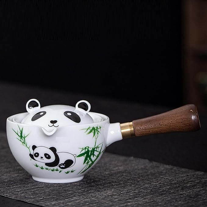 Ceramic Portable Travel Tea Set, Chinese Kungfu Tea Set with 360 Rotation Teapot and Infuser, 4 Tea Cups, Tea Tray And Travel Bag (Panda)