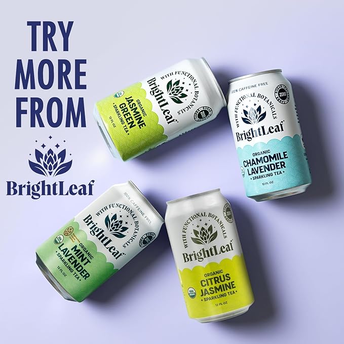 BrightLeaf Regenerative Organic Sparkling Tea, Earl Grey Black, 12 oz Cans (Pack of 12) – Zero Sugar & Zero Calories – Organic Herbal Tea Drink – Mood-boosting ingredients – Craft Brewed Botanical Beverage - Bloomnest