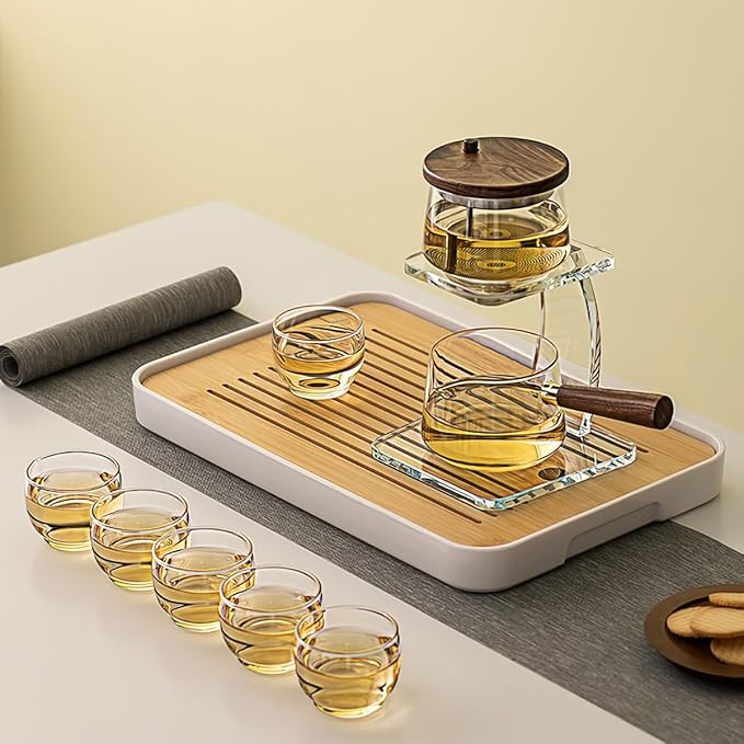 Semi-Automatic Glass Teapot,Magnetic Water Separation Kungfu TeaPot, Heat Resistant Magical Teapot, High Borosilicate Glass Tea Set Coffee Set, Glass Magic Pot for Holiday Gifts (Yun qu TeaSet Clear) - Bloomnest