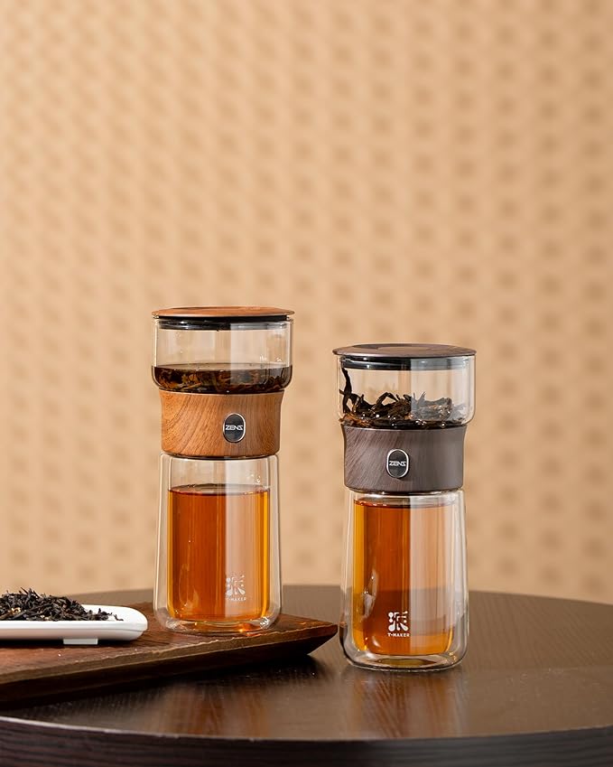 ZENS Modern Glass Infuser Teapot, One Touch Tea Maker for Loose Leaf Tea with Insulated Mug and Portable Case. Enchanted Pot Alternatives for Tea Lover Gifts - Bloomnest