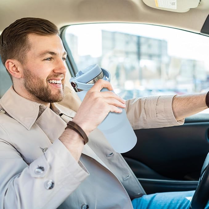 30 oz Tumbler Bulk with Top Handle, Double Wall Vacuum Insulated Tumbler with Flip Straw, Travel Coffee Mug 30oz Powder Coated Cup for Laser Engraving (Blue,4 pack)