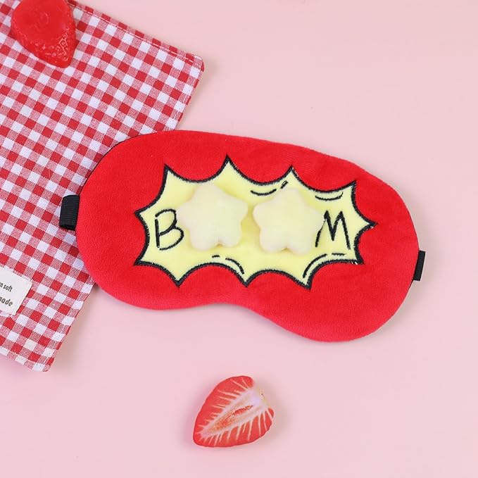 Cute Sleep Eye Masks for Kids, Kawaii Cartoon Kids Sleeping Mask for Women Boys Girls Teens, Soft Plush Adjustable Eyeshade Silk Travel Nap Eye Cover, Red Boom - Bloomnest