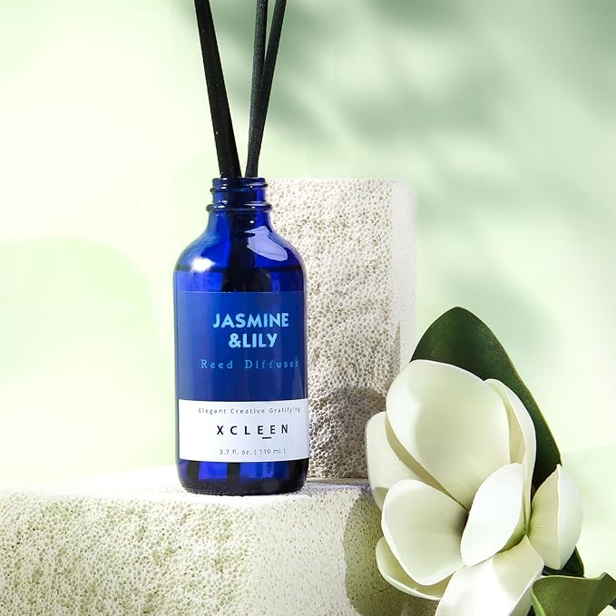 Reed Diffuser Set- Jasmine & Lily Scented Diffuser with 6 Rattan Sticks, Long Lasting Reed Diffusers for Home Bathroom Shelf Decor-3.7oz - Bloomnest