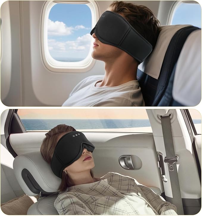 Bamboo Cotton Sleep Mask with Bluetooth Wireless Headphones - Blackout Eye Mask for Sleeping 3D Contoured Sleep Headband Ear Muffs Lengthen & Low Noise Hook for Better Experience (Black) - Bloomnest