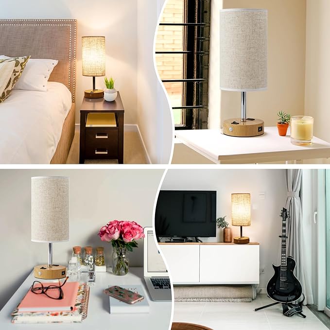 Table Lamp with Motion Sensor or Constant on Mode, USB Lamp Include One LED Bulb, Built in 1 USB Port & 1AC Outlet, Bedside Lamp Idea for Bedroom, Hallway, Bath Room - Bloomnest