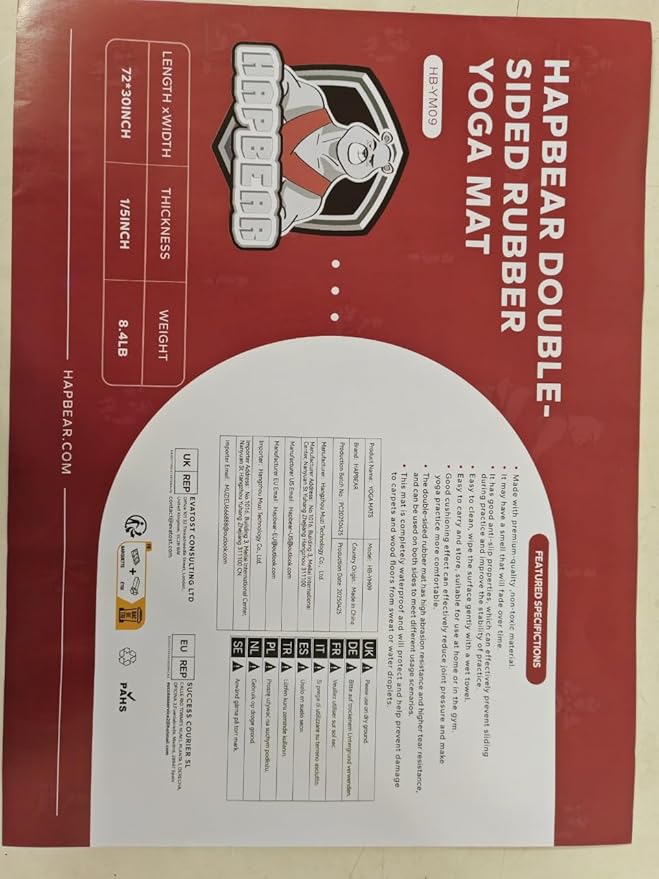 HAPBEAR Large Yoga Mat 72"x30" - 5mm Thick PU Top & Rubber Bottom - Non-Slip Wide Exercise Mat with Dual Layers - High Shock Absorption for Professional Yogis & Home Workouts - Bonus Oxford Bag Included