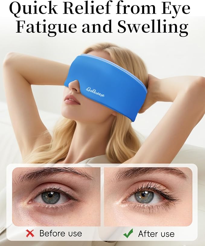 Cooling Eye Mask for Puffy Eyes, Headache and Migraine Relief Gel Eye Mask, for Headache, Puffiness, Eye Strain, Sinusitis & Post-Surgery Care – Large Soft Reusable Cold Eye Compress, Deep Blue - Bloomnest