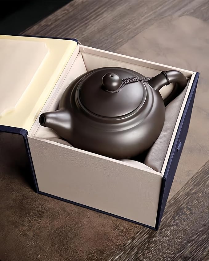 Yixing Clay Teapot 14oz,Chinese Large Capacity Zini Clay Tea Pot with TeaTowel for Loose Tea Handmade Gift,Black - Bloomnest