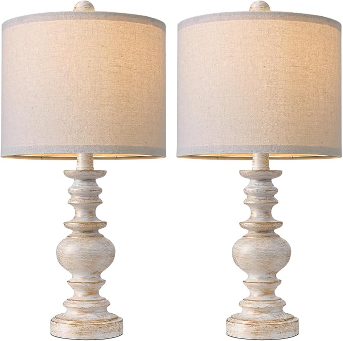 BOBOMOMO 20" Retro Table Lamps Set of 2 - Farmhouse Lamp for Living Room with Linen Shades, Rustic Bedside Nightstand Lamps, Resin Lamps for Bedroom Nursery Room Hallway - Ideal for Compact Spaces - Bloomnest