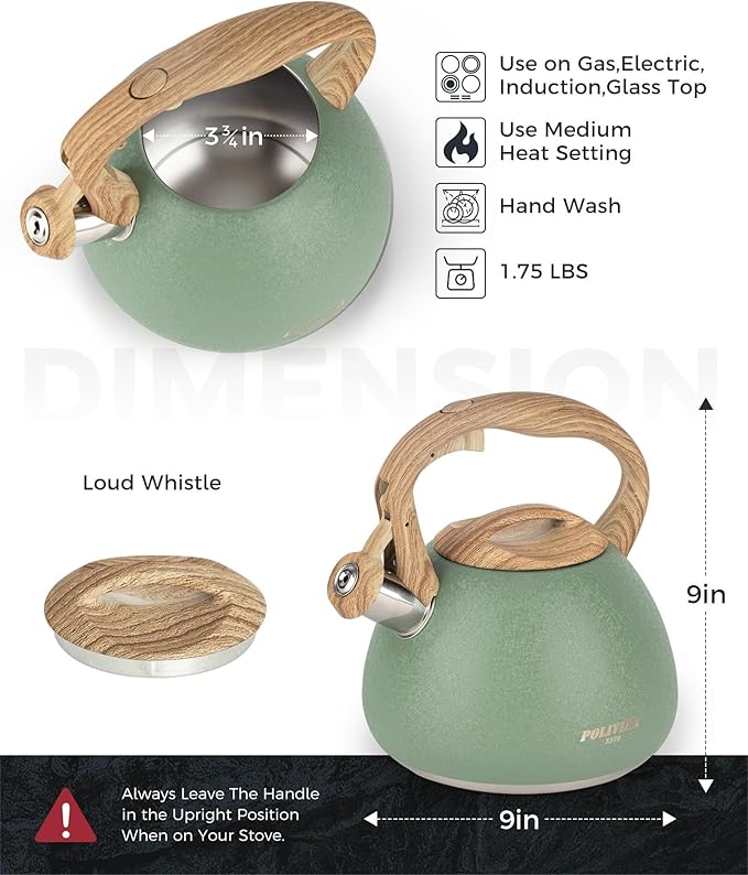 POLIVIAR Tea Kettle, 2.7 Quart Stovetop Tea Kettle, Audible Whistling Teapot with Crackle Finish, Food Grade Stainless Steel for Anti-Rust, Anti Hot Handle, Suitable for All Heat Sources (JX2023-LRG) - Bloomnest