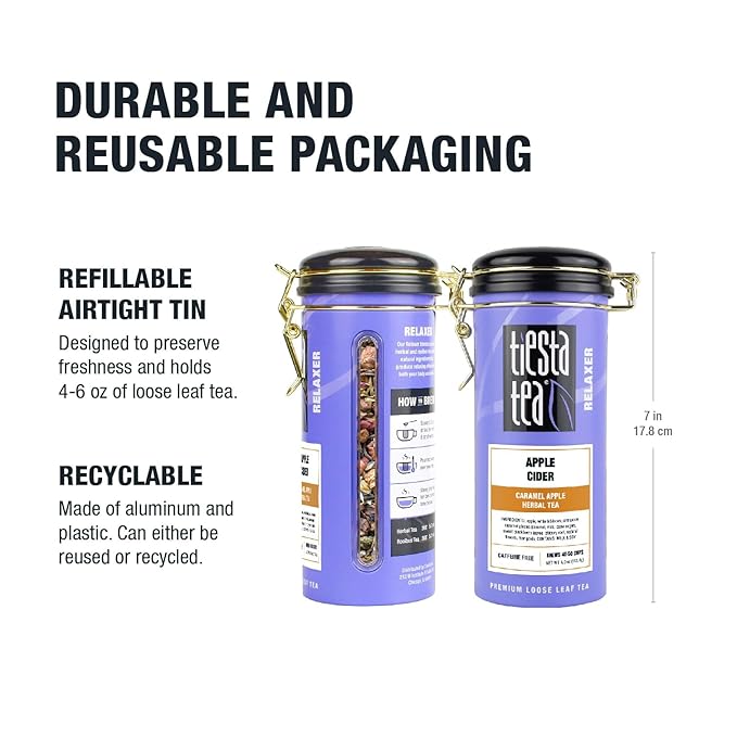 Tiesta Tea - Apple Cider, Loose Leaf, Caramel Apple Herbal Tea, Blend, Non-Caffeinated, Makes Hot or Iced Up to 40-50 Cups, 4oz Refillable Tin - Bloomnest