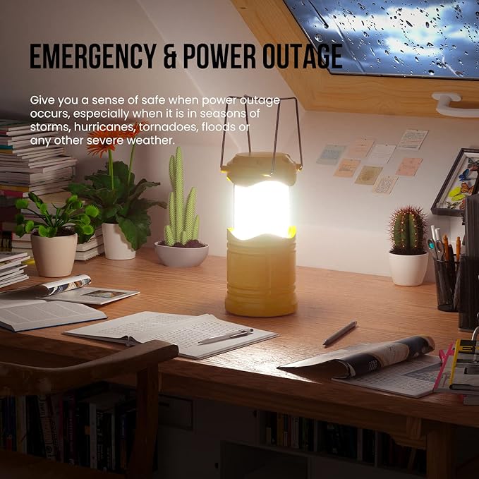 Lichamp LED Camping Lantern, 4 Pack Battery Powered Flashlight for Power Outages, Portable Collapsible Hanging Light Essential for Home, Outdoor, Emergency Lamp Survival Kit Gear for Hurricane, Yellow - Bloomnest