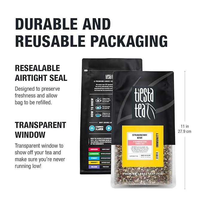 Tiesta Tea - Strawberry Kiwi Herbal Tea, Loose Leaf, Strawberry Hibiscus Kiwi Fruit Tea, Premium Caffeine-Free Herbal Blend, Make Hot or Iced & Up to 200 Cups, 16 oz Resealable Bulk Pouch - Bloomnest