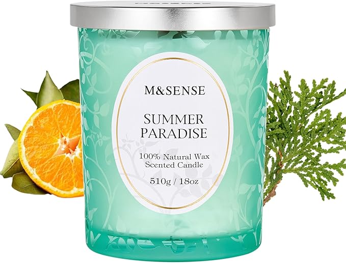 M&SENSE Summer Paradise Scented Candle, Cracking Wooden Wick Soy Wax, 18oz 100 Hours Long Lasting Clean Burn, Large Jar Candles for Home Decor, Non-Toxic Relaxing Aromatherapy Gifts for Women - Bloomnest
