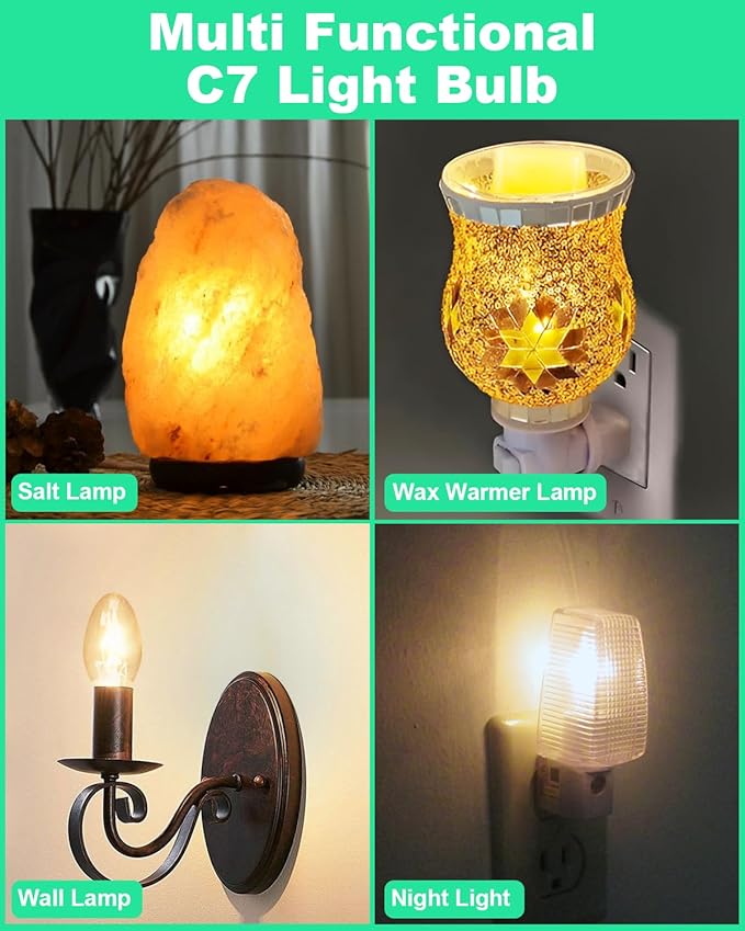 Salt Lamp Bulb - Scentsy Light Bulbs for Plug in Wax Warmer - 15 Watt Night Light Bulbs - E12 Bulbs for Household Salt Lamp - C7 Bulb Shape, 15packs - Bloomnest