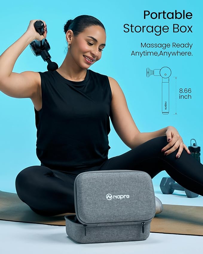 NAPRE Massage Gun with Heat,Massage Gun Deep Tissue with Extension Handle & 3 Adjustable Angles,Handheld Percussion Back Massager for Muscle/Neck/Body Pain Relief with Portable Case,Blue - Bloomnest