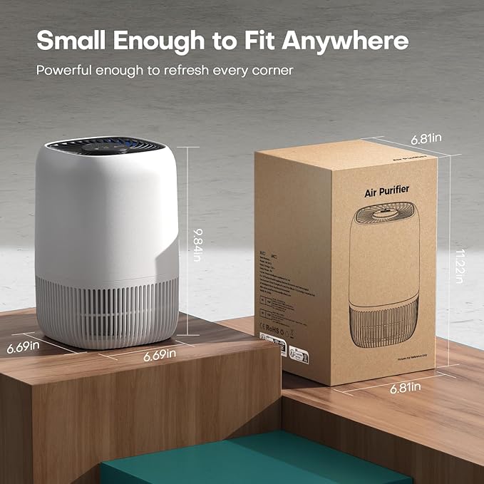 Air Purifiers for Home with H13 True HEPA Filter Up to 1076 Ft² for Pet Hair, Odors, Pollen, Smoke, Compact Air Cleaner with 3 Speeds, Timer, Aroma Quiet 360°Intake Filter, White - Bloomnest