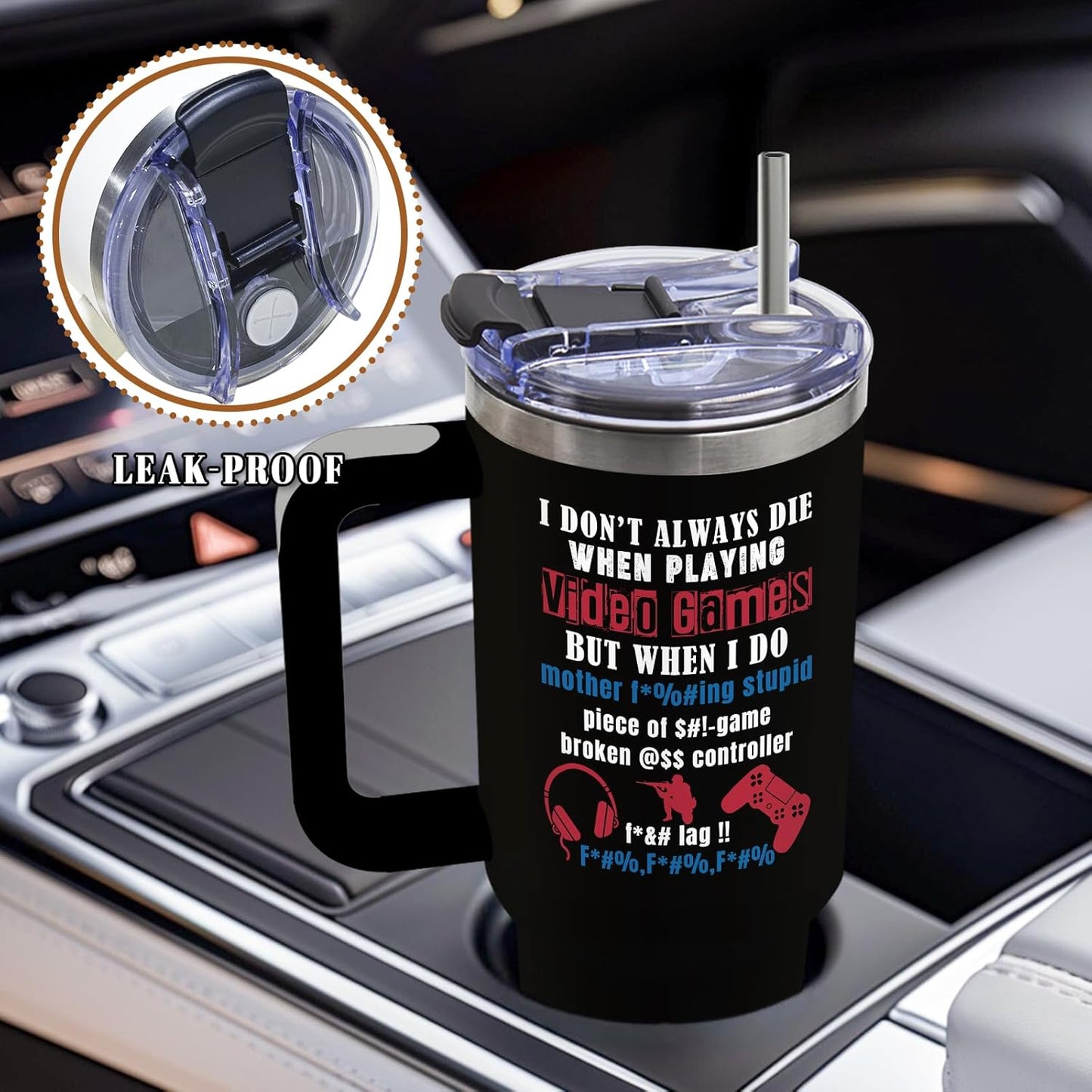 DUUV Gamer Gifts for Men, Video Game Tumbler 40 Oz with Handle and Straws, Gaming Gifts for Men Boys Kids Teen Son Adults Dad Husband, Christmas Thanksgiving Birthday Gift for Gamers, 1PCS