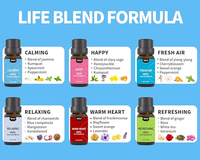 Well-Being Essential Oils Set-Essential Oils for Diffuser for Home,Essential Oils Diffuser Scents for Skin,Aromatherapy,Laundry,Candle&Soap Making,Humidifiers 6 X 10ML - Bloomnest