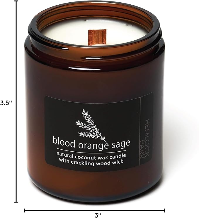 Hemlock Park Crackling Wood Wick Candle Handcrafted with Natural Coconut Wax (Standard 8 oz, Blood Orange Sage) - Bloomnest
