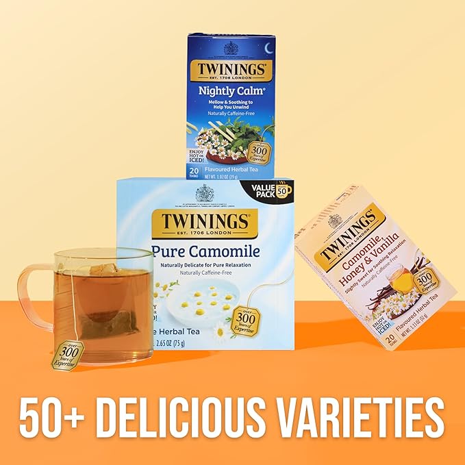 Twinings Nightly Calm Herbal Tea Individually Wrapped Bags, 20 Count (Pack of 6), Spearmint & Lemongrass, Naturally Caffeine-Free, Enjoy Hot or Iced, 120 Teabags - Bloomnest