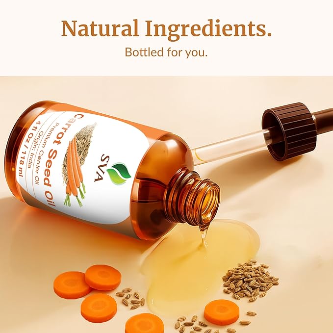 SVA Carrot Seed Oil - 4 Fl Oz – 100% Natural Cold Pressed Carrot Oil - for Face, Skin Care, Hair Care, Scalp Massage & Body Massage – Carrier Oil with Dropper - Bloomnest