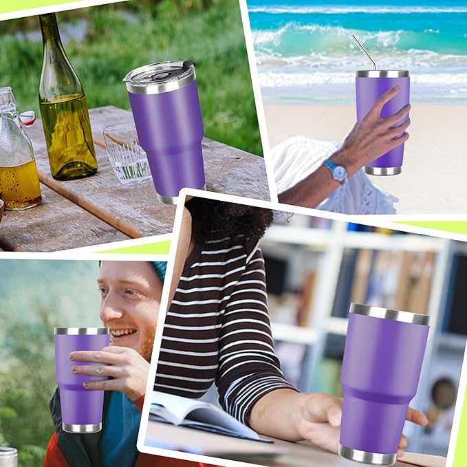 30 oz Tumbler with Lids and Straws Double Wall Vacuum Insulated Tumbler Cup,Stainless Steel Leak-proof Thermal Tumbler Powder Coated Travel Coffee Mug for Cold and Hot Drinks,Dark Purple - Bloomnest