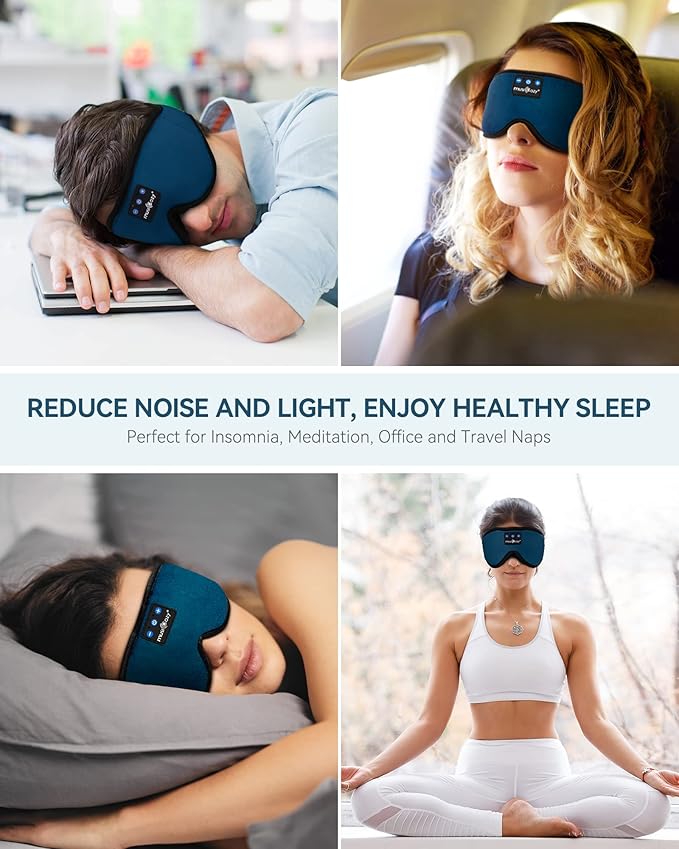 MUSICOZY Sleep Headphones Bluetooth 5.4 Headband Sleeping Eye Mask for Mom Women Men Wireless Music Earbuds Earphones for Side Sleepers Built-in HD Speakers Cool Gadgets Unique Gifts - Bloomnest