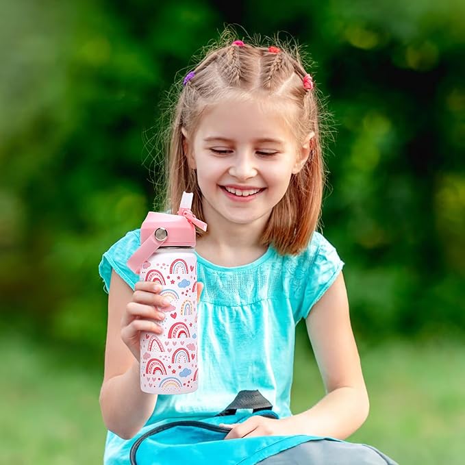 18oz Kids Insulated Water Bottle with Straw Lid - 18/8 Stainless Steel Kid Cup BPA-FREE Travel Tumbler Double Wall Vacuum Leak Proof Portable Toddler Water Bottle(Rainbow) - Bloomnest