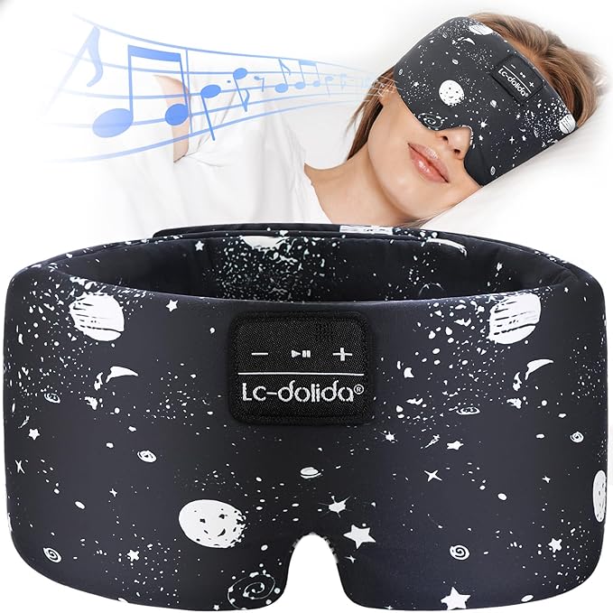 LC-dolida Sleep Mask with Bluetooth Headphones, Extra Large Silk Eye Mask for Sleeping Side Day Sleepers, Sleep Headphones Bluetooth 5.4 for Women Men with Thin Speaker, Blackout, Comfort, Microphone - Bloomnest