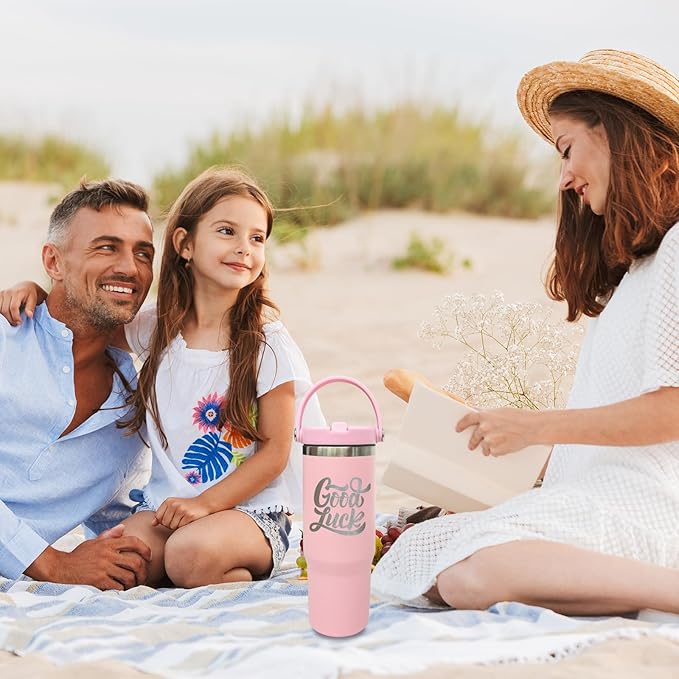 30 oz Tumbler Bulk with Top Handle, Double Wall Vacuum Insulated Tumbler with Flip Straw, Travel Coffee Mug 30oz Powder Coated Cup for Laser Engraving (Pink,8 pack)