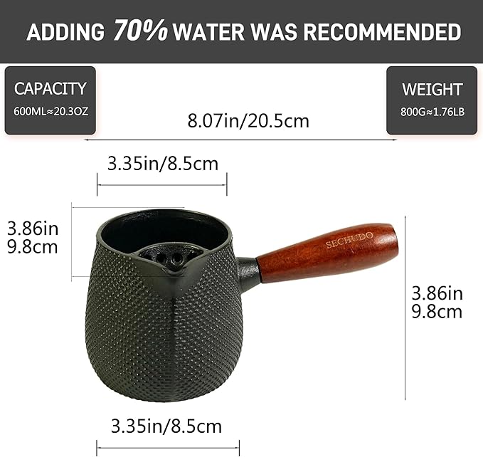 Small Cast Iron Teapot, Japanese Tea Kettle without Lid, 20.3 fl oz Tea Set with Stainless Steel Teacups, Tea Ball for Loose Leaf, Wooden Side-handle Tea Pot for Stovetop Safe(600ml) - Bloomnest