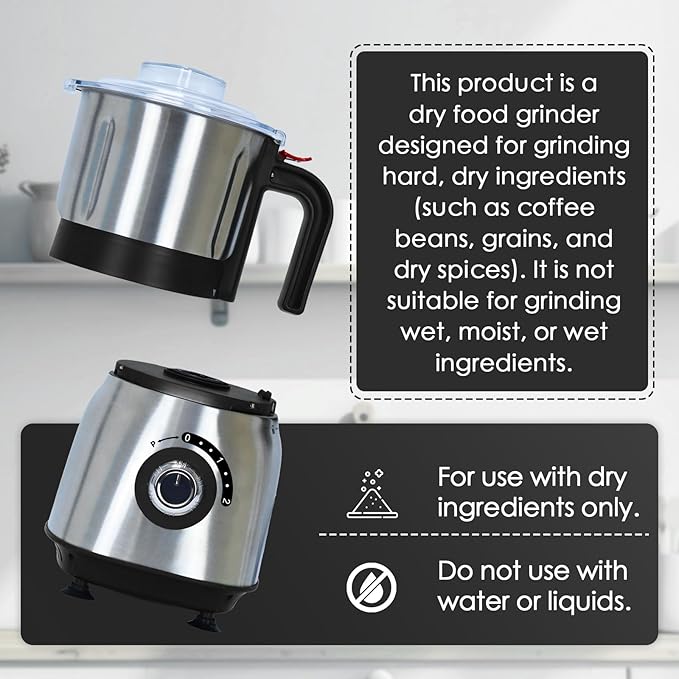 Electric Spice and Nut Grinders - 3 Stainless Steel Blades, 1 Filter, 1 Brush - 500W Grinder for Kitchen Dry Use (Black) - Bloomnest