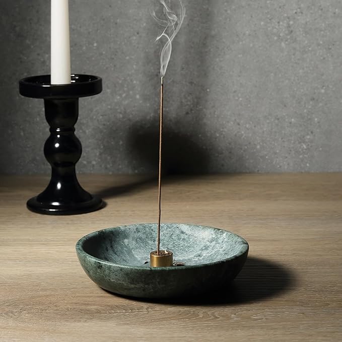Koville Natural Green Marble Incense Holder, Upgraded 6" Incense Holders for Sticks, Sturdy Incense Burner Ash Catcher, Ideal for Meditation, Relaxing, Easy to Clean - Bloomnest