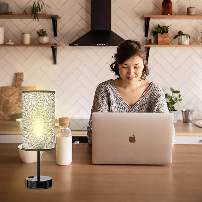 Table Lamp for Bedroom with Touch Control,Bedside Lamp with USB C+A Charging Ports& AC Outlets, Adjustable 3color LED Light for Home Decor/Nightstand/Bedroom/Office,Included Bulb - Bloomnest
