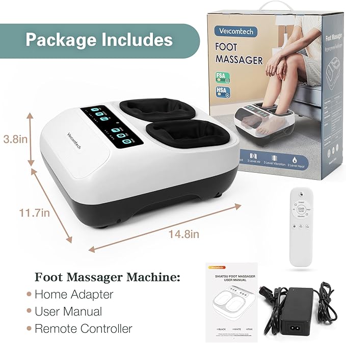 Shiatsu Foot Massager with Heat, Deep Kneading Electric Foot Massager Machine for Plantar Fasciitis Neuropathy with Remote Control, Adjustable Vibration and Compression - Bloomnest