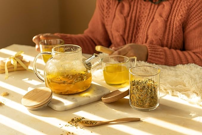 JusTea TURMERIC GINGER | Loose Leaf Herbal Tea | Tin with Hand Carved Tea Spoon | 40+ Cups (3.9oz) | Caffeine Free | Award-Winning | Fair Trade | Non-GMO - Bloomnest