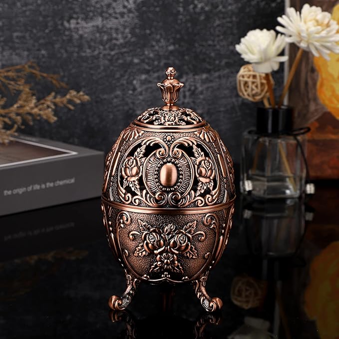 JUXYES Vintage Incense Burner Holder with Removable Ash Catchers, Metal Censer Antique Cone Coil Incense Burner Holder Zinc Alloy Spiritual Aromatherapy Yoga Meditation Gifts Retro Home Decoration - Bloomnest