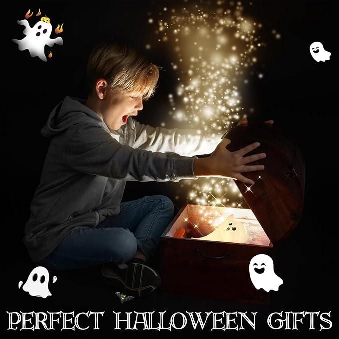 Ghost Night Light Silicone Cute Halloween Ghost Decor Night Light for Breastfeeding Squishy Ghost Nightlight Cordless Rechargeable Dimmable Touch Fun Bedside Light Lamp for Halloween Gifts - Bloomnest